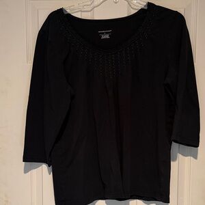 Christopher & Banks Elegant Black Embellished Long Sleeve Top